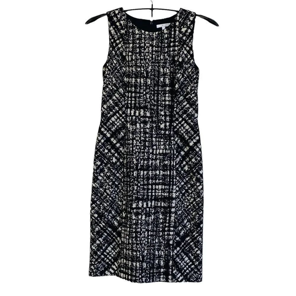Paule Ka Sleeveless Black Cream Wool Blend Sleeveless Sheath Dress Sz Fr 38 US 6